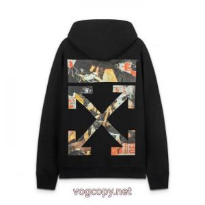 off white 25 ss新型フィギュア矢印460 gゆったり版フードパーカー