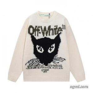 off-white新作野良猫の頭模様局部ジャカードウールセーター