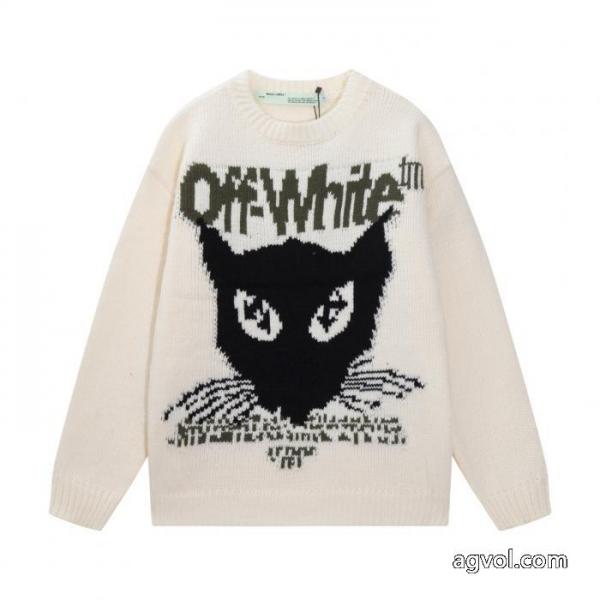 off-white新作野良猫の頭模様局部ジャカードウールセーター 2